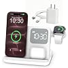 Wireless Charging Station Alarm Clock for iPhone Samsung, 5 in 1 Wireless Charger Stand with 18W Adapter, 3 Levels Night Light, Lamp Charging Station for iPhone 18-12 Series, iWatch/AirPod