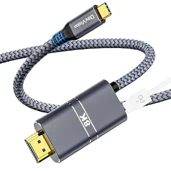 USB C to HDMI Cable with 240W PD Fast Charging, 8K@60HZ,4K@120Hz,Thunderbolt 5/4/3 Compatible,Upgraded Braided 2-in-1 Type C to HDMI for MacBook, iPhone17/16/15,iPad,HDTV(10FT,Grey)