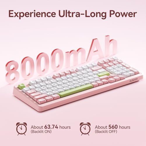 AUSDOM H98 Pink Creamy Mechanical Keyboard, 96% Silent Quiet Wireless Keyboard with Number Pad, Hot Swappable Gaming Keyboard 2.4G/BT/USB-C with RGB Backlit, 8000mAh Battery, 98 Keys for Mac/Win - Image 5
