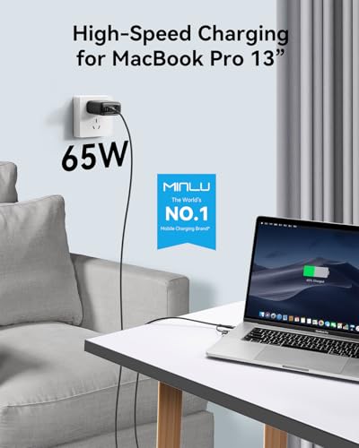 MINLU 65W USB C Charger Block,GaN 3-Port Compact Fast PPS Type C Wall Charger with 6Ft 100W 2 in 1 USB-C/L Cable,Fast Charging for MacBook Pro/Air,iPad,iPhone 17/16/15 and More Series,Galaxy S24 UItra - Image 5