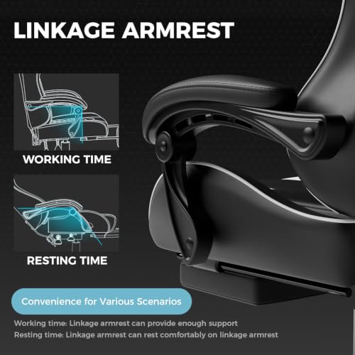 GTPLAYER Gaming Chair, Computer Chair with Footrest and Lumbar Support, Height Adjustable Game Chair with 360°-Swivel Seat and Headrest and for Office or Gaming (Pearl White) - Image 6
