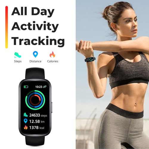Fitness Tracker Smart Watch, 1.47" Full Touch Health Tracker with 24/7 Heart Rate & Blood Oxygen Monitor, Sleep Tracker, 3ATM Waterproof Step Tracker Activity Tracker for Women Men, Deep Black