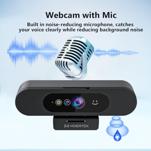 1080P Webcam with Window Hello, Noise-reducing Mic, Plug & Play, 90° Wide Angle, Built-in Privacy Cover, 360° Rotation & 90° Tilt, Perfect for Zoom, Google Meet, Microsoft Teams