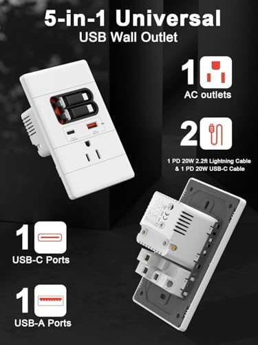 20W USB C Wall Outlet with 2 Retractable Cables & 2 Ports