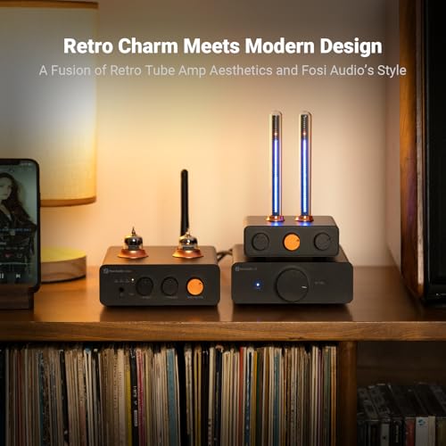 Fosi Audio Music Visualizer, Sound Pickup Spectrum Analyzer, Vintage Tube RGB Ambient Light and Banana Plugs for Speaker Wire, 2 Pairs/4 PCS Gold Plated Speaker Plugs for Home Audio Stereo Amplifier