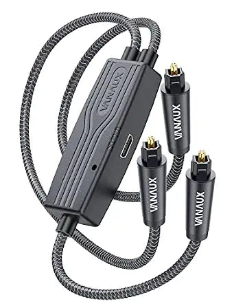 VANAUX Digital Optical Splitter Cable, 1 in 2 Out SPDIF Toslink Optical Audio Cable, Malex1 to Malex2 Fiber Optic Audio Splitter Cord for Soundbar,Speaker,Amplifie,HDTV(5ft)