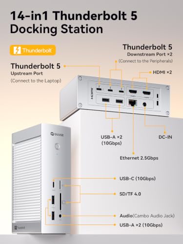 QUUGE Core2 Thunderbolt5 Docking Station,14-in-1 Dock for MacBook