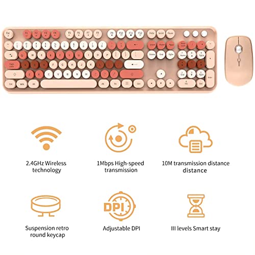 FOPETT Keyboard and Mouse Sets Wireless,Reliable 2.4 GHz Connectivity for PC,Laptop,Smart TV and More (Milk Tea Color) - Image 5