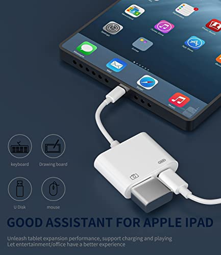Otg Adapter Lightning Male to Usb Female and Charger Cable for Iphone 13 11 12 Mini Max Pro Xs Xr X 7 8plus Ipad Air A Camera Memory Connector Stick Flash Drive Cord Cable Converter Charging Splitter