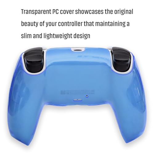 Semi-Transparent PC Case for PS5 Controller - Shockproof Cover with Anti-Slip Grip & Scratch - Resistant & Heat Ventilation (Blue)