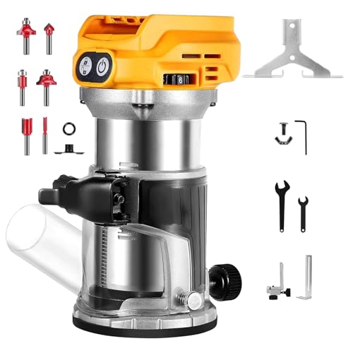 Cordless Compact Router compatible with Dewalt 20V Battery,6 Speeds 800W 30,000 RPM Brushless Router for Woodworking with Router Bits,Edge & Roller Guide,Dust Hood