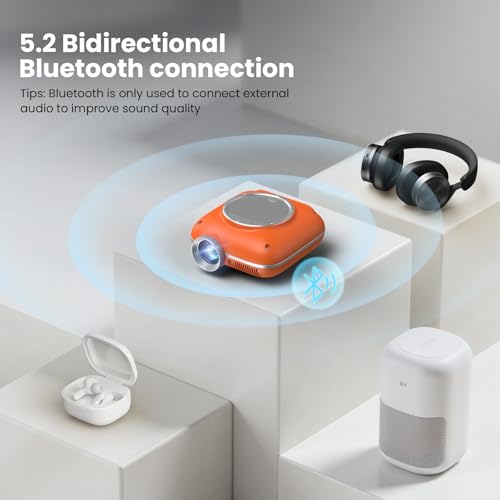 HOMPOW Mini Projector, 1080P Supported Portable Bluetooth projector