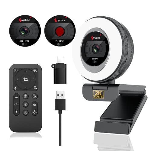 Angetube 2K Webcam for PC/Laptop/Mac, 1080P Computer Camera with RingLight
