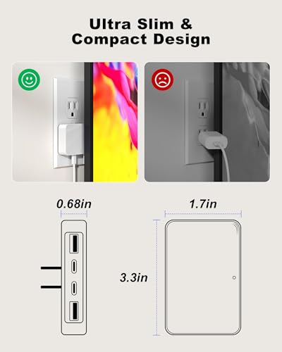 65W USB Wall Charger Block, 4-Port Thin GaN Flat USB C Wall Plug for Home Office & Travel, Fast Charging Brick Adapter for iPhone 17/16 Series, MacBook Pro/Air and More - Image 5