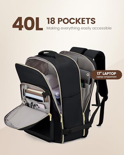 LOVEVOOK 40L Travel Backpack Flight Approved Carry on Backpack,3 Packing Cubes,Waterproof Personal Item Travel Bag,TSA Carry on Luggage Suitcase Travel Essentials,Gifts for Women & Men,fits 17" Laptop