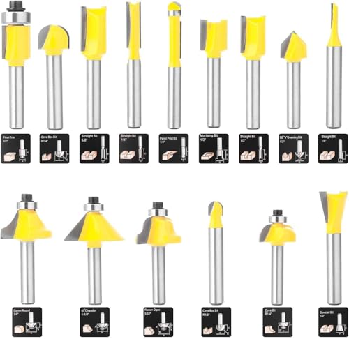 Boren 15 Pieces Router Bits Set 1/4 Inch Shank