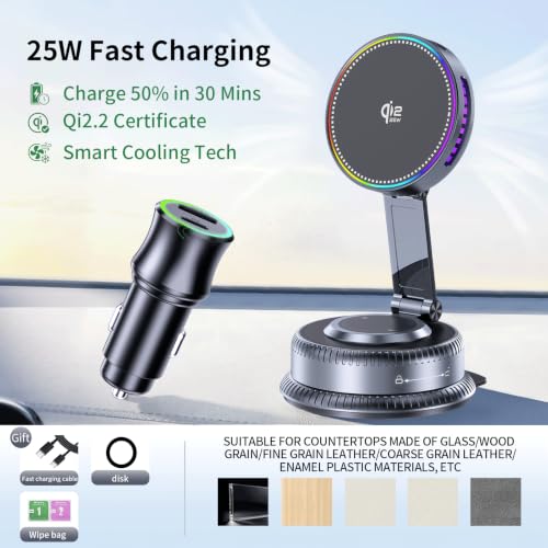 25W MagSafe Car Mount Charger, Qi2.2 Fast Charging Magnetic Phone Holder - Image 7