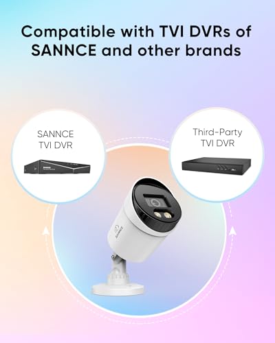 SANNCE Full Color Night Vision Security Camera, 4pcs 1080P TVI Wired CCTV Surveillance Camera for Home, Indoor Outdoor Use, Built-in 3500K Smart Warm Spotlight LED, 4 Cameras with Adapter & Cables