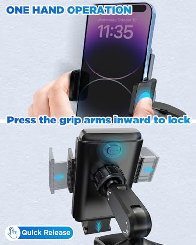 IPOW Car Dashboard Phone Clip Holder, 360 Degrees Rotation Dash Steering Wheel Phone Clamp Mount Compatible with iPhone 15 14 13 Pro Max and 4-7 Inch Smartphones (NOT Universal - Please Check)
