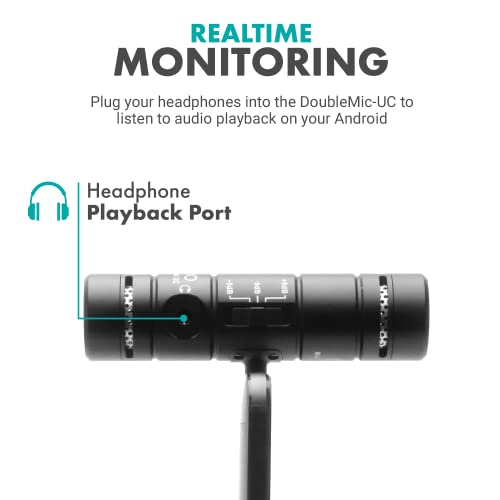 Movo DoubleMic-UC Dual Capsule Phone Microphone for USB-C Devices- Two-Sided Cardioid Condenser Android Shotgun Mic for Video Recording- Professional Microphone for Samsung, iPad Pro, Google Pixel