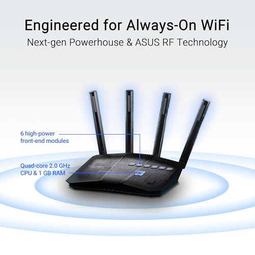 ASUS RT-BE82U Dual-Band WiFi 7 (802.11be) Smart AiMesh Extendable Router, 6500 Mbps, Five 2.5GbE Ports, Parental Controls & VPNs, Advanced Network Security (Renewed)