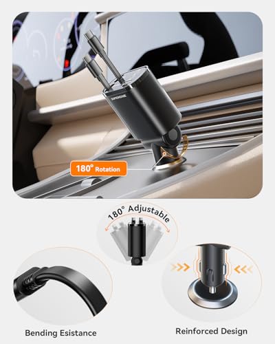 SUPERONE 90W Retractable Car Charger, Dual USB-C Cables Fast Charger Black