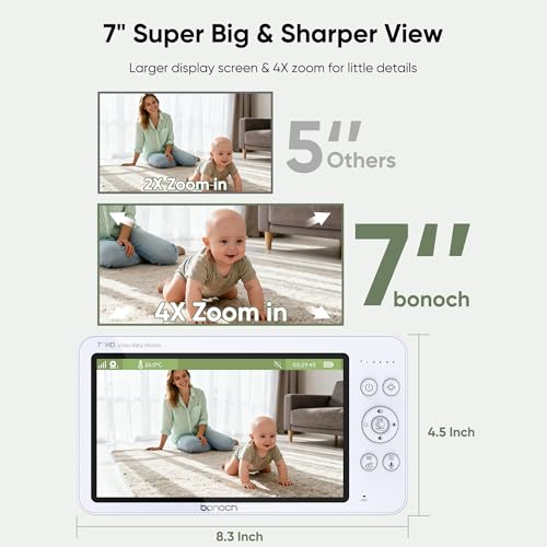 bonoch V2.0 1080P Baby Monitor with 2 Cameras, 7" Sp | Home Security C - Image 4