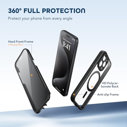 TIESZEN for iPhone 15 Pro Case, Compatible with MagSafe, Black - Image 6