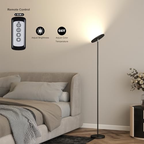 JOOFO LED Torchiere Floor Lamp with Remote, Stepless Dimmable Black