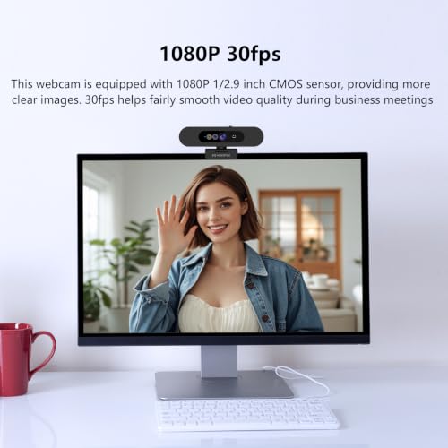 1080P Webcam with Window Hello, Noise-reducing Mic, Plug & Play, 90° Wide Angle, Built-in Privacy Cover, 360° Rotation & 90° Tilt, Perfect for Zoom, Google Meet, Microsoft Teams