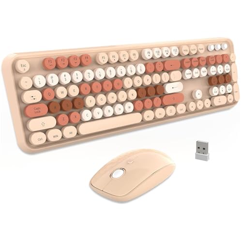 FOPETT Keyboard and Mouse Sets Wireless,Reliable 2.4 GHz Connectivity for PC,Laptop,Smart TV and More (Milk Tea Color) - Image 2