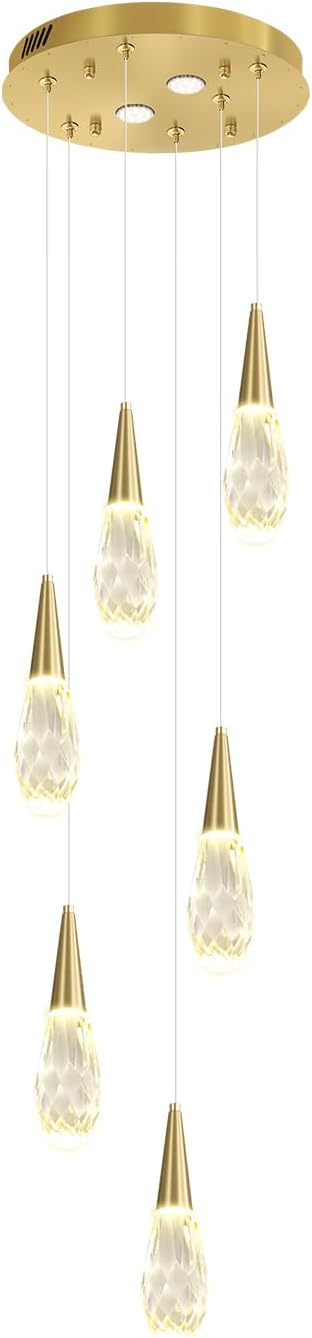 Modern Crystal Chandelier 6-Lights Pendant Chandeliers for Staircase Chrome Kitchen Pendant Light Fixture Hanging Lighting for Dining Room Living Room Bedroom Entryway