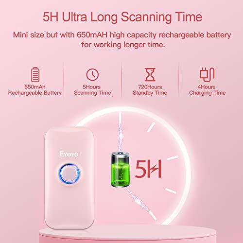 Eyoyo Portable Mini 1D Bluetooth Barcode Scanner Wireless, Pink