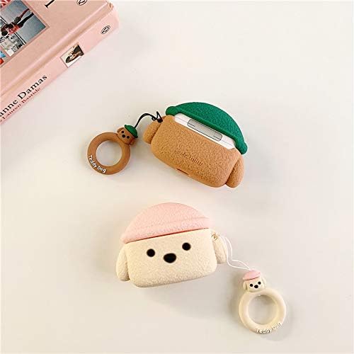 Earphone Case, Super Cute Creative Pet Hat Teddy Dog Earbud Case, Puppy Style Soft Silicone Earphone Protection Skin Compatible with AirPods Pro/Pro 2 +Ring Hook -Brown