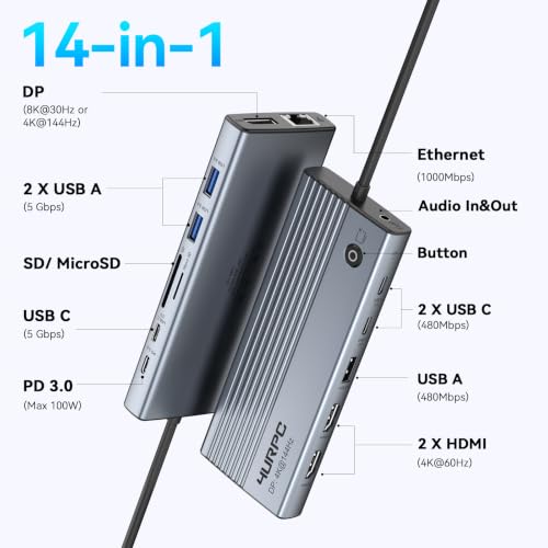 Laptop Docking Station 3 Monitor 4K, 14-in-1 USB C D | USB Hubs - Image 4