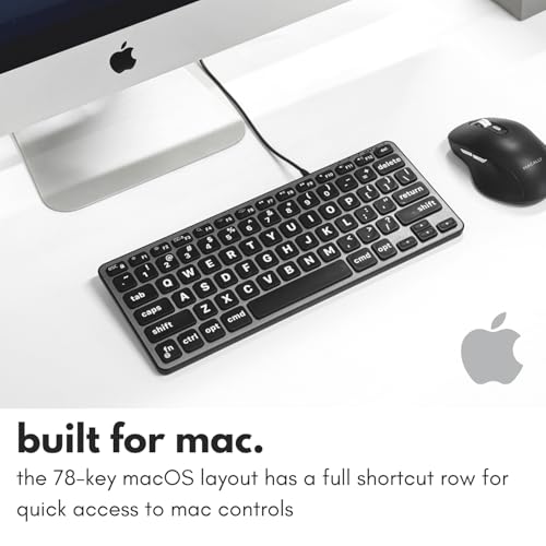 Macally Large Print Keyboard for Mac (Dual USB-C & USB-A) – Backlit Small Wired Keyboard, Compact Mini USB Keyboard with Quiet Scissor Switch Keys, Compatible with MacBook Air & Mac mini - Image 7