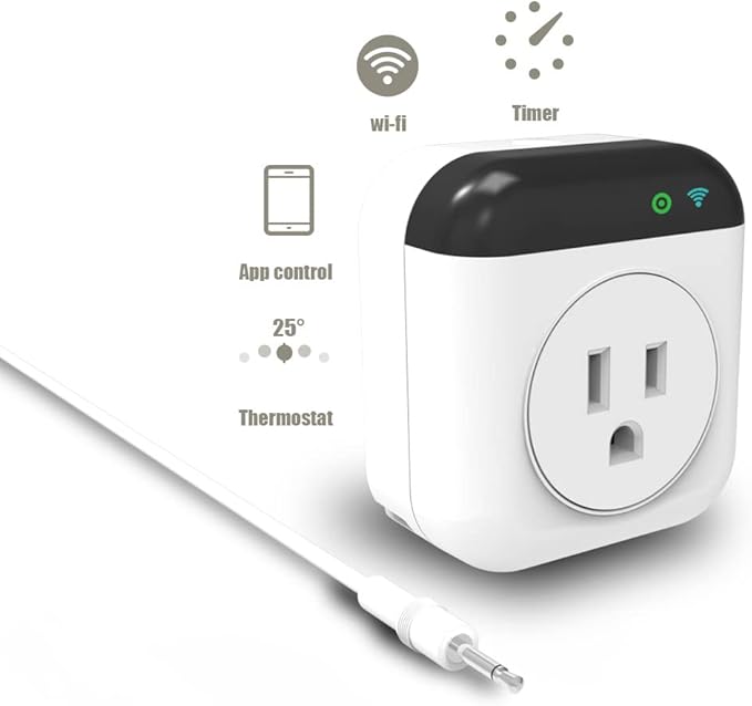 Programmable Smart WiFi Thermostat Plug Mini Temperature Controller 10A Plug-in Socket APP Control Voice Control Schedule Timer Electric Switch for Heating Cooling Appliances