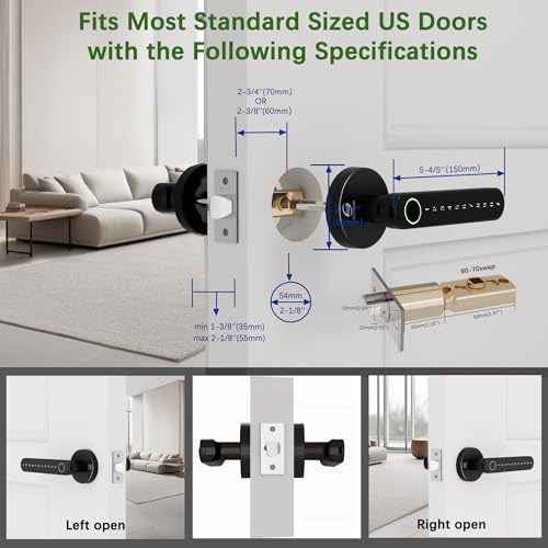 Smart Electronic Fingerprint Door Lock, Keyless Entry with Handle, Codes, APP, IC Cards, Fingerprints, Keys, for Home Bedroom Apartment (Black)