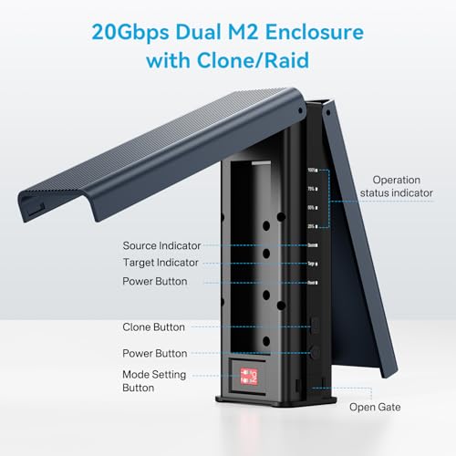 M.2 NVMe SSD Cloner, Dual-Bay Offline Duplicator with Cooling Fan, USB C to M.2 Cloner, Pcle Size 2230/2242/2260/2280 Compatible (Grey)
