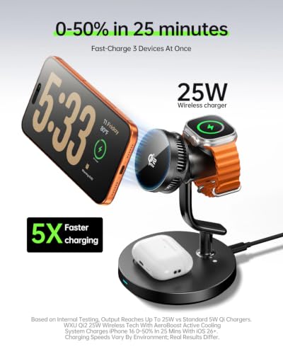 3-in-1 Charging Station for Apple Devices, Qi2.2 25W MagSafe /45W Adapter