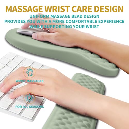 Hokafenle 2 in 1 Ergonomic Mouse Pad Wrist Support & Wrist Rest for Computer Keyboard Set, with Relieve Carpal Tunnel Pain Massage Bulge and Full Memory Gel Design (2In1 Set, Light - Image 5