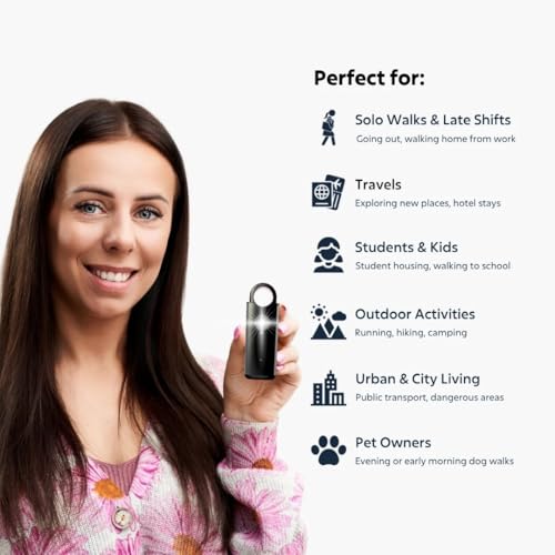 VOLTEK Metal Personal Alarm for Women (Black) – 140dB Self Defense Safety Alarm Keychain, USB-C Rechargeable Emergency Alarm with Door & Window Sensor Mode
