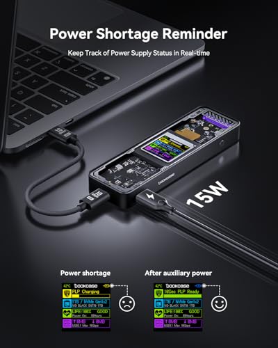DOCKCASE Explorer Edition M.2 NVMe SSD Enclosure,Support 10s PLP Prevents Write Data Loss,USB 3.2 Gen 2 Type-C (10 Gbps), fits NVMe PCIe,Size 2230/2242/2260/2280,Support M-Key B+M Key UASP