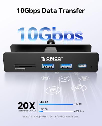 ORICO 5-Port Aluminum Clamp USB3.2 Hub, 10Gbps USB Splitter for Desk