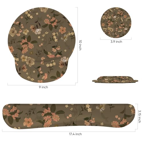 Ergonomic Keyboard Mouse Pad Wrist Rest Support Set for Laptop/Computer/Desktop,Memory Foam Hand Rest Wrist Cushion for Gaming/Office,Lightweight Comfortable & Pain Relief (Flowers)