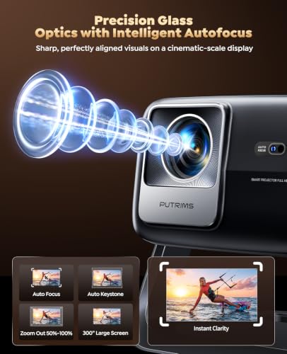 Smart 4K Support Projector [Google TV 14.0 & 360° Stand] with WiFi 6, Bluetooth 5.4, HDR10, 30W Hi-Fi, AI Auto Focus, Outdoor Portable Short Throw Movie Projector for Home Theater Bedroom Ceiling