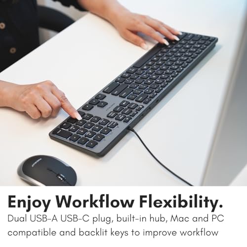 Macally Wired Keyboard for Mac with USB Hub (2X USB-A / 1x USB-C) - Compatible Backlit Apple Keyboard with Dual Interface - Auto OS Detection for Mac, MacBook Pro/Air, iMac, PC, Android, iPad, iOS - Image 3