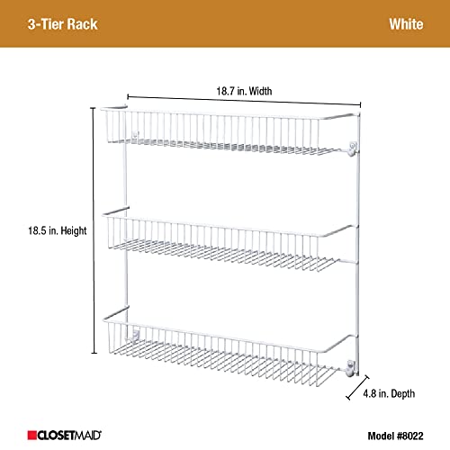 ClosetMaid 3-Tier Hanging Wall Mounted Metal Rack for Spices, Shelf Storage, Pantry Organization, Laundry, Kitchen, Bathroom, White, 8022