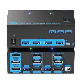 HDMI/DP KVM Switch 3 Monitor 2 Computer, Reyoten Triple Monitor KVM 8K@60Hz