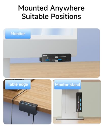 USB Hub 3.0, 5Gbps Clamp USB Hub for Desk/Monitors with Extra Power Supply Port, 3 USB-A Data Ports, USB-C Data Port for iMac Pro/iMac (Black)